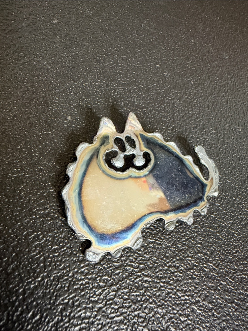 Artisan Fat Cat Iridescent Metal Brooch Pin- Silver Blue Unique Critter